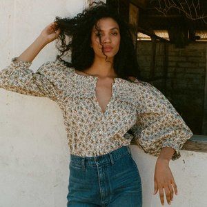 CLAUDETTE TOP -- CRÈME FLEURS D'AVIGNON - size XL